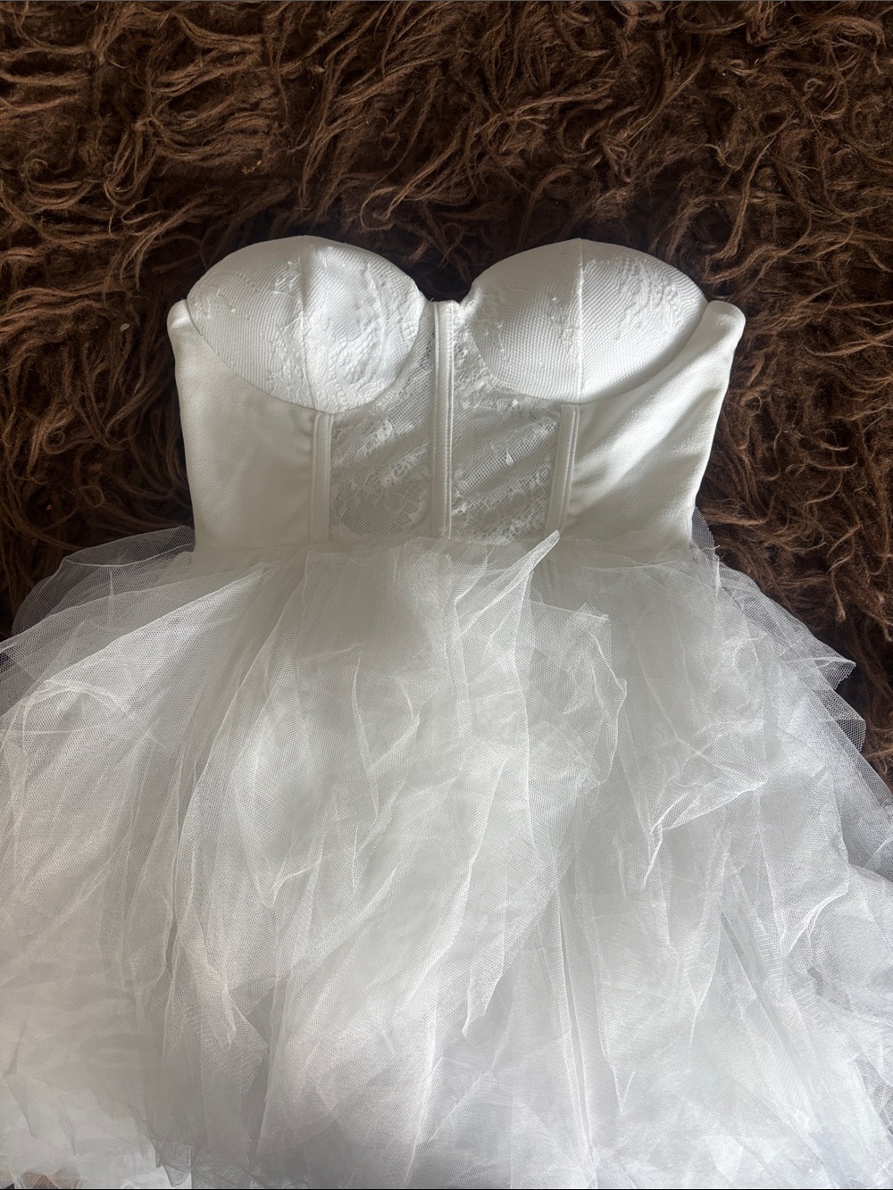 Strapless White Tulle/See-THRU front bodice/long elongated SEXY side slit! Small